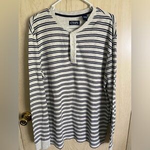 CHAPS Ralph Lauren Navy Striped Henley Waffle Long Sleeve Men’s Shirt Sz XL